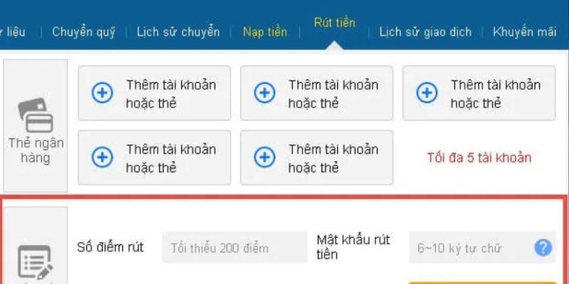 Cung cấp thông tin về tài khoản ngân hàng cần giao dịch